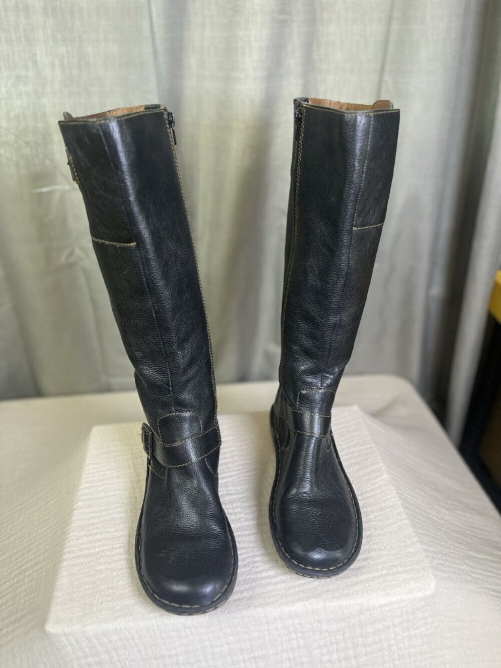 Cabelas 16” Leather Riding Boots Womens 8.5M Brown Pebbled Zip Buckle Over Calf - Picture 3 of 9